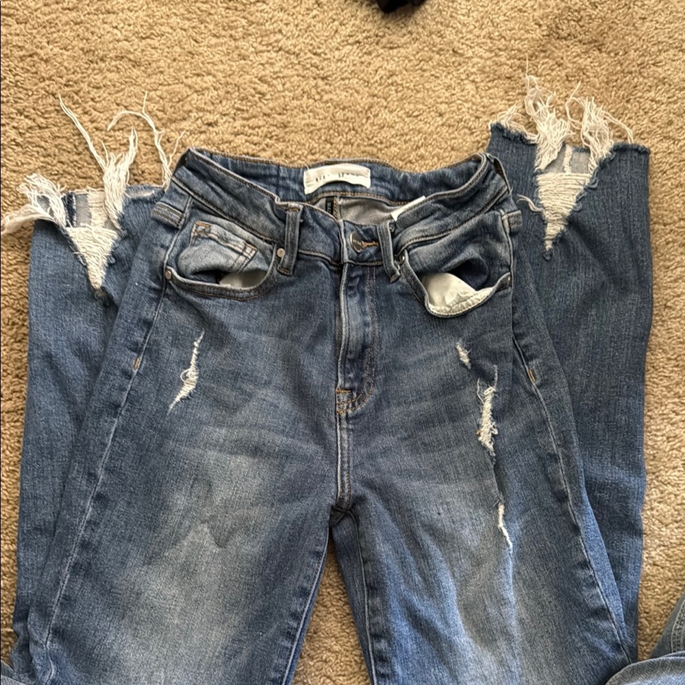 Blue Straight Leg Distressed Jeans